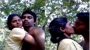 Horny Indian couple kissing passionately in the great outdoors