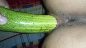 Indian girl substitutes cucumber for sex toys and sausage