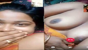 Indian bhabhi Devaru's boobs and hairy pussy in video call