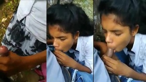 Desi schoolgirl gives a blowjob to her boyfriend in the park