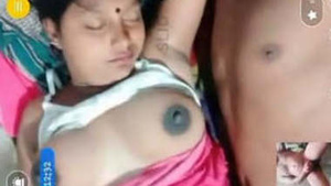 Desi couple flaunts their breasts on video call with client