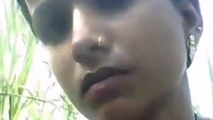 Outdoor sex video of a bhabhi from Bhojpuri with big tits and hairy pussy